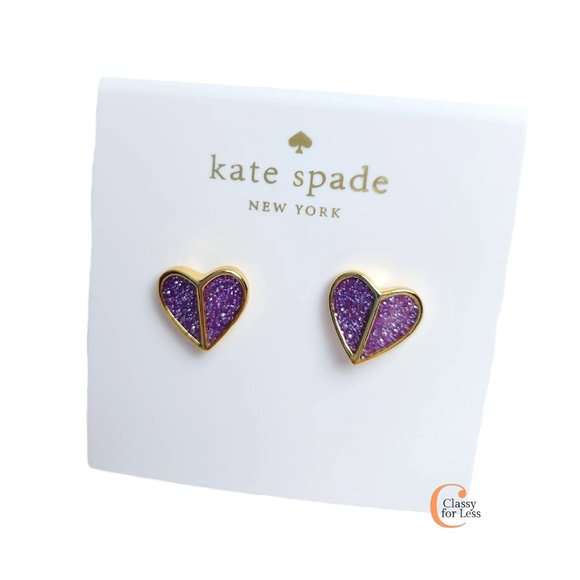 Kate Spade Glitter Heart Stud Earrings - PINK with Dust Bag - Picture 1 of 6